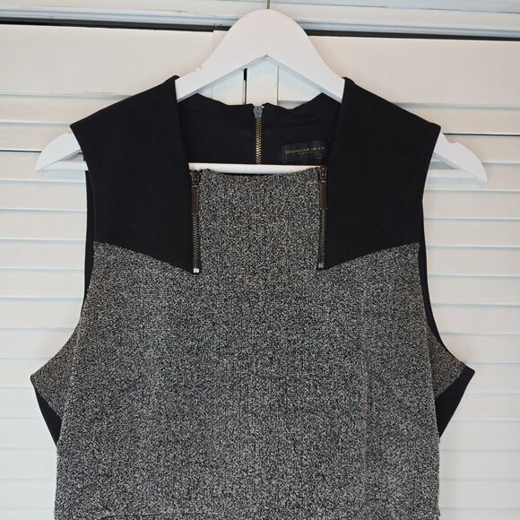 DONNA KARAN Stretch Tweed Sheath Dress Women's 8 Marled Black Gray Preppy Office - Picture 3 of 15